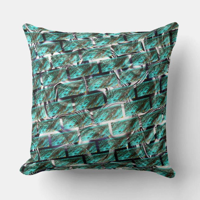 Licht blauw, belletjes op raster of baksteen effec kussen (Voorkant)