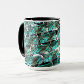 Licht blauw, belletjes op raster of baksteen effec mok (Voorkant links)