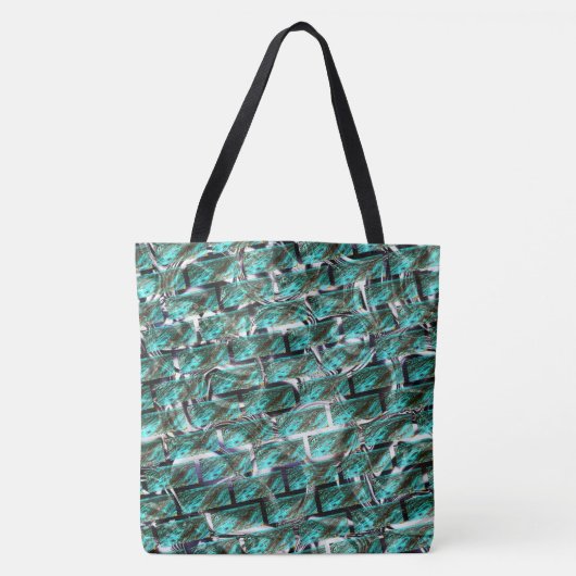 Licht blauw, belletjes op raster of baksteen effec tote bag (Voorkant)