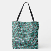Licht blauw, belletjes op raster of baksteen effec tote bag (Achterkant)