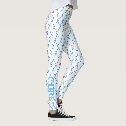 Licht Blauw Bewustmakingslint Aangepaste woorden L Leggings (Rechts)