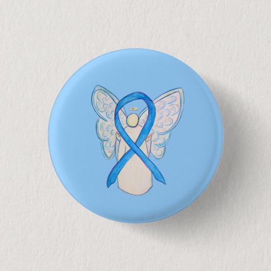 Licht blauw bewustzijn Ribbon Angel Art Buttonnen Ronde Button 3,2 Cm (Voorkant)
