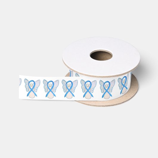 Licht blauw bewustzijn Ribbon Angels - Aangepaste Satijnen Lint (Spoel)