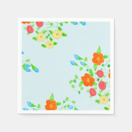 Licht blauw, bloemig servetten (Voorkant)