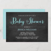 Licht blauw Chalkboard-Baby shower Kaart (Voorkant / Achterkant)