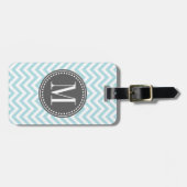 Licht blauw Chevron Zigzag Gepersonaliseerd Monogr Bagagelabel (Voorkant horizontaal)