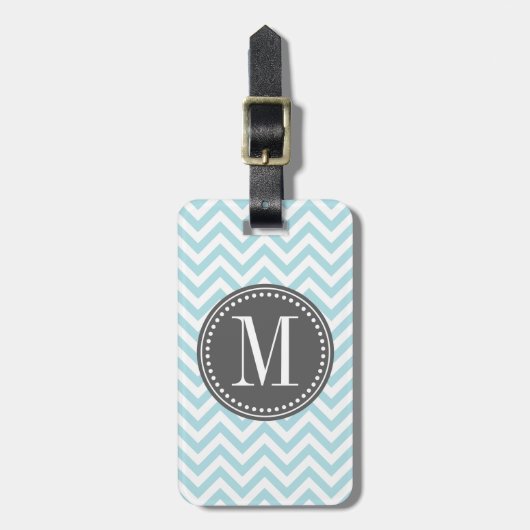 Licht blauw Chevron Zigzag Gepersonaliseerd Monogr Bagagelabel (Voorkant verticaal)