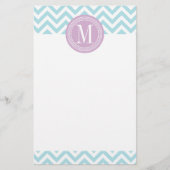 Licht blauw Chevron Zigzag Gepersonaliseerd Monogr Briefpapier (Voorkant)