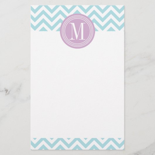 Licht blauw Chevron Zigzag Gepersonaliseerd Monogr Briefpapier (Voorkant)