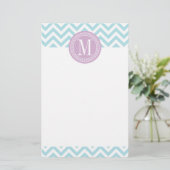 Licht blauw Chevron Zigzag Gepersonaliseerd Monogr Briefpapier (Staand voorkant)