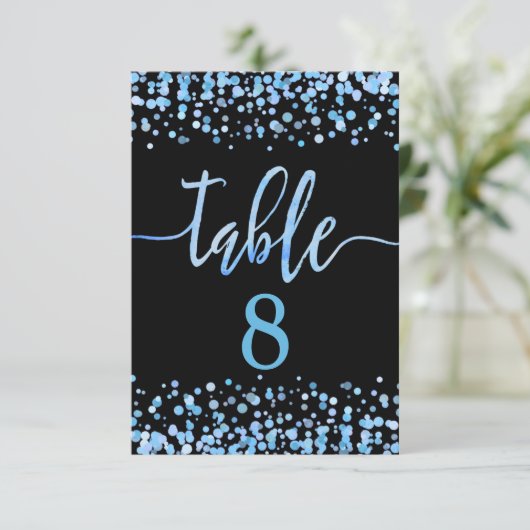 Licht blauw Confetti Tabelnummer Kaart (Staand voorkant)