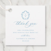 Licht Blauw Crest Monogram Bruiloft Dank u Bedankjes Labels (Voorkant)