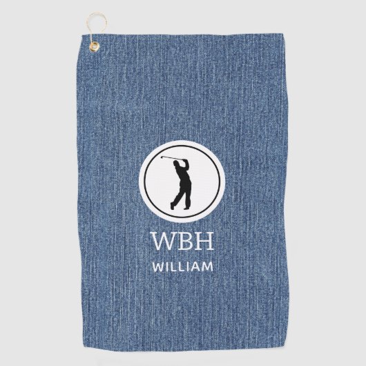 Licht blauw Denim Fabric Print, Mannen Golfhanddoe Golfhanddoek (Voorkant)