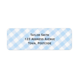 Licht blauw diagonaal gingham-patroon etiket