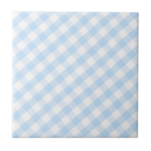 Licht blauw diagonaal gingham-patroon tegeltje (Voorkant)