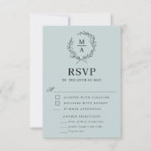 Licht Blauw Eenvoudig Elegant Monogram RSVP met Ma (Voorkant)