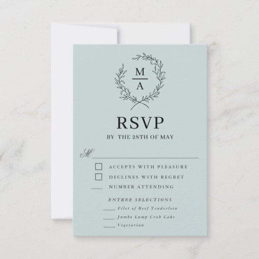 Licht Blauw Eenvoudig Elegant Monogram RSVP met Ma (Voorkant)