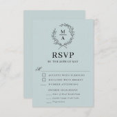 Licht Blauw Eenvoudig Elegant Monogram RSVP met Ma (Voorkant / Achterkant)