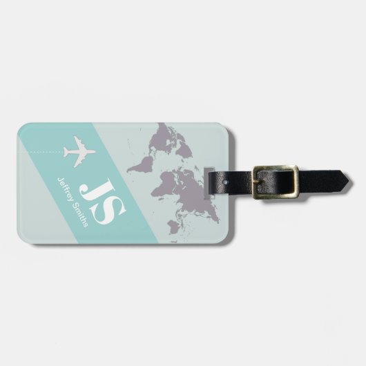 Licht blauw elegant en modern Aero-reizen Bagagelabel (Voorkant horizontaal)