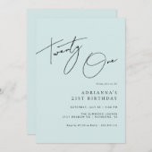 Licht blauw | Elegant Script Vrouwen 21e Verjaarda Kaart (Voorkant / Achterkant)