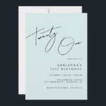 Licht blauw | Elegant Script Vrouwen 21e Verjaarda Kaart<br><div class="desc">Elegante uitnodigingen voor het 21e verjaardagsfeestje met "eenentwintig" in handgeschreven schrift. Zwart lettertype op een zachte blauwe achtergrond.</div>