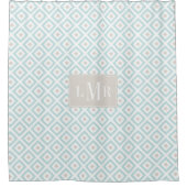 Licht blauw en beige geometrische monogram douchegordijn (Voorkant)