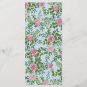 Licht blauw en Bleek roze pony Roos Floral Wedding Menu (Achterkant)