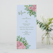 Licht blauw en Bleek roze pony Roos Floral Wedding Menu (Staand voorkant)