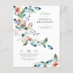 Licht blauw en Blush roze   Modern Birthday Party Uitnodiging Briefkaart