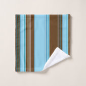 Licht blauw en bruin, verticaal gestreept bad handdoek (Wasdoekje)