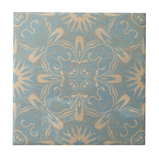 Licht blauw en crème mozaïek verontruste steen-loo tegeltje (Voorkant)