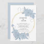 Licht Blauw en Goud Bloemen Bruiloft Uitnodiging (Voorkant / Achterkant)