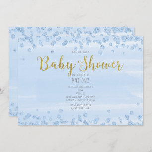 Licht blauw en gouden babyschoeisel kaart