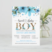 Licht blauw en gouden waterverf baby shower (Staand voorkant)