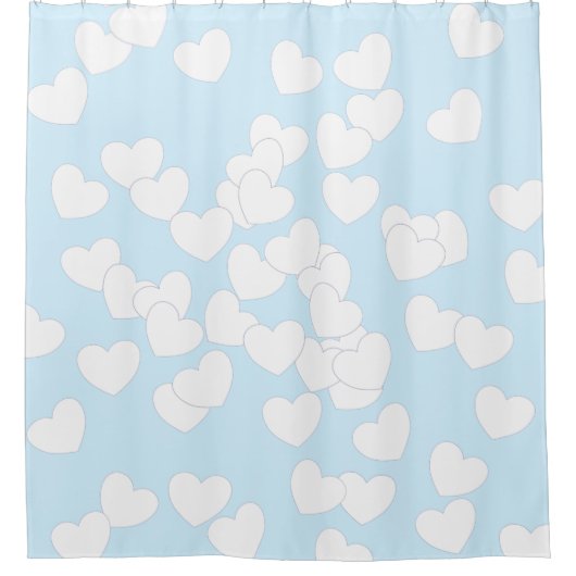 Licht blauw en groot wit hartgordijn douchegordijn (Voorkant)