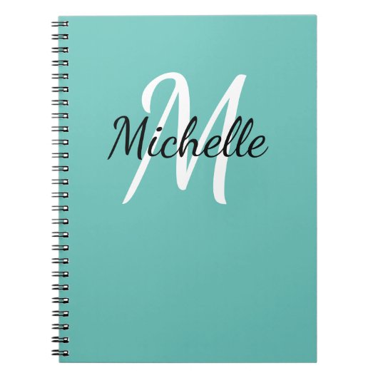 Licht blauw en wit aangepast monogram notitieboek (Voorkant)