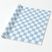 Licht blauw en wit gecontroleerd omslagpapier cadeaupapier (Uitgerold)