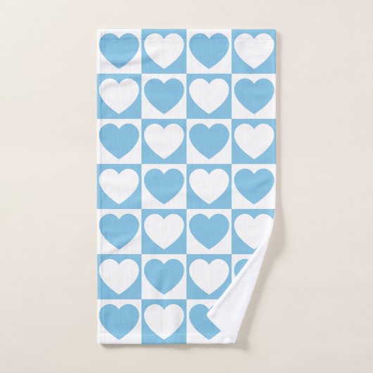Licht blauw en wit Gecontroleerd Patroon met hart Bad Handdoek (Handdoek)