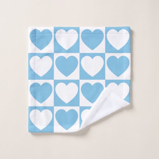 Licht blauw en wit Gecontroleerd Patroon met hart Bad Handdoek (Wasdoekje)