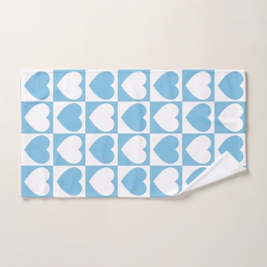 Licht blauw en wit Gecontroleerd Patroon met hart Bad Handdoek (Handdoek)