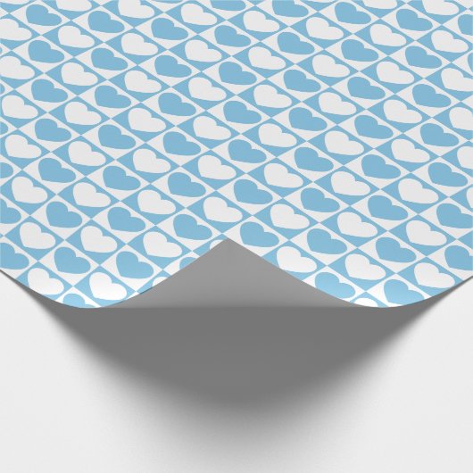 Licht blauw en wit Gecontroleerd Patroon met hart Cadeaupapier (Hoek)