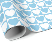 Licht blauw en wit Gecontroleerd Patroon met hart Cadeaupapier (Rol Hoek)
