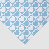 Licht blauw en wit gecontroleerd patroon met hart tissuepapier (Detail)