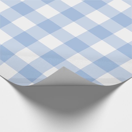 Licht blauw en wit geplakt gingham-pakpapier cadeaupapier (Hoek)