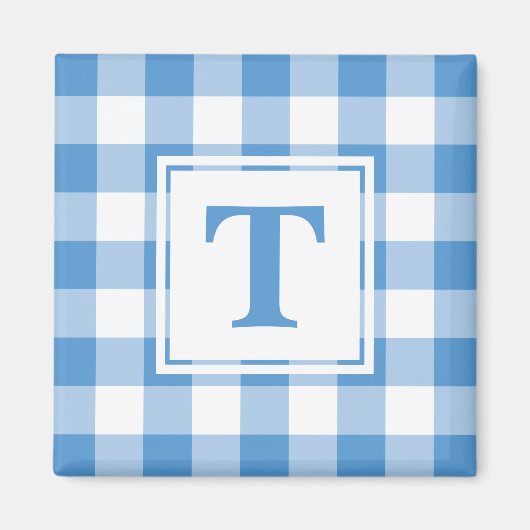 Licht Blauw en Wit Geplakt Patroon met Monogram Magneet (Voorkant)