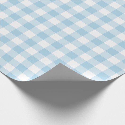Licht blauw en wit gingham-omslagpapier cadeaupapier (Hoek)
