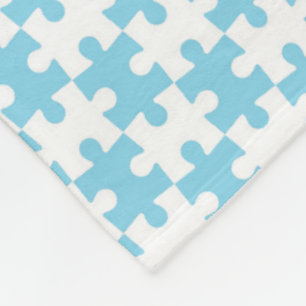 Licht Blauw en Wit Legpuzzel Stuk Patroon Fleece Deken