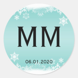 Licht Blauw en Wit Sneeuwvlok Monogram Sticker