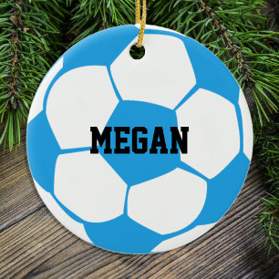 Licht blauw en wit Voetbal*Aangepast Keramisch Ornament