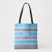 Licht blauw en zilver tote bag (Voorkant)